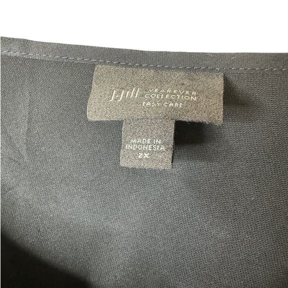 J. Jill Wearever Easy Care Plus 2X Black Sand-washed 3/4 Sleeve V-Neck Blouse - Picture 2 of 8